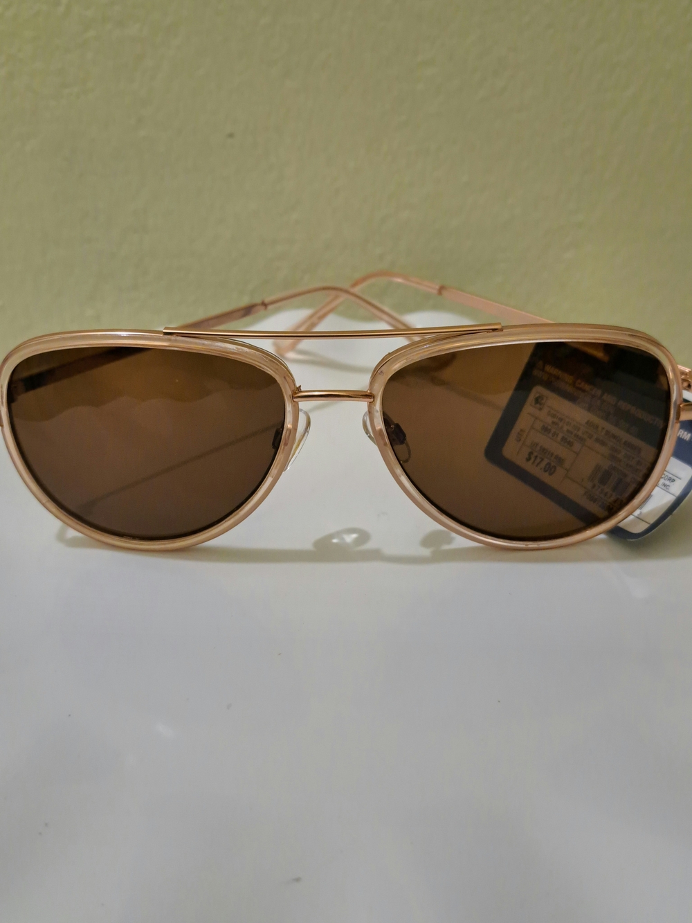 Aviator Sunglasses in Rose Gold Tone with Brown Lenses